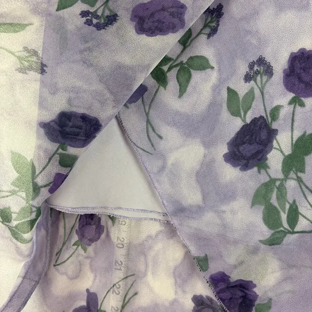 Vintage 2 Piece Cowl Flutter Blouse Midi Skirt Womens Large Purple Rose Romantic